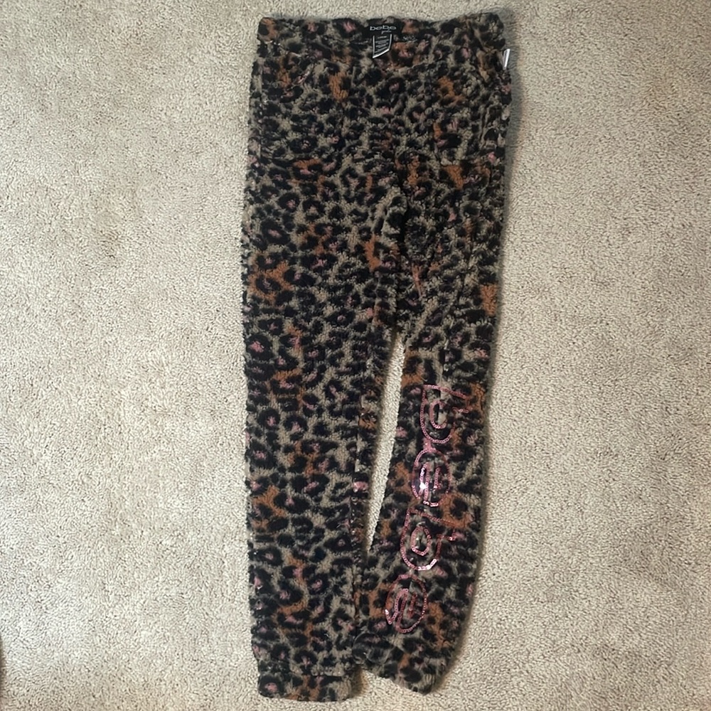 NWOT Bebe girls L (14-16) fuzzy cheetah pajama pants